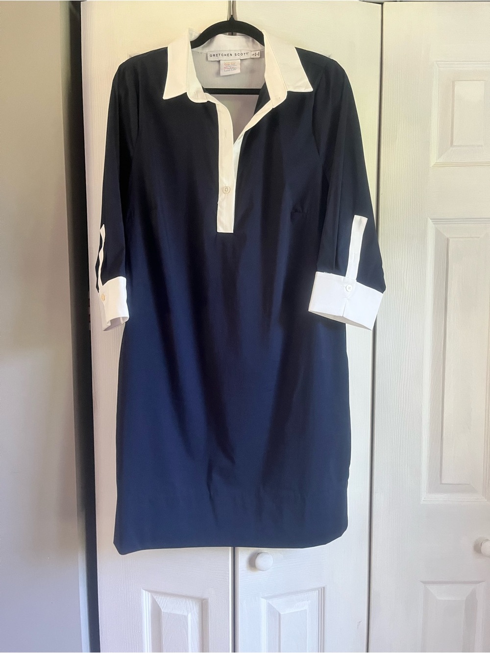 Gretchen Scott Designs Navy and White Shirt Tail Dress - Picture 2 of 6
